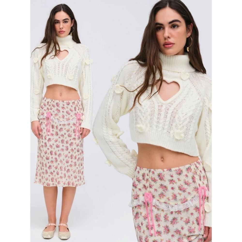 Free People For Love & Lemons Etienne Midi Skirt Small Cottage Coquette Dainty
